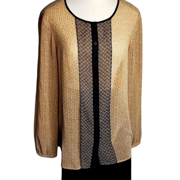 AnnTaylor Button Font Trending Sheer Mix Print Blouse ♡ - Picture 4 of 17